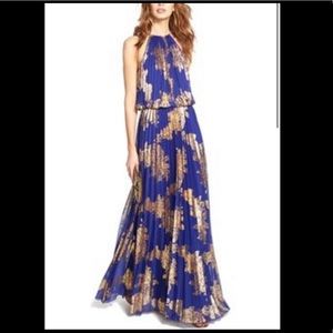 Blue and metallic gold gown